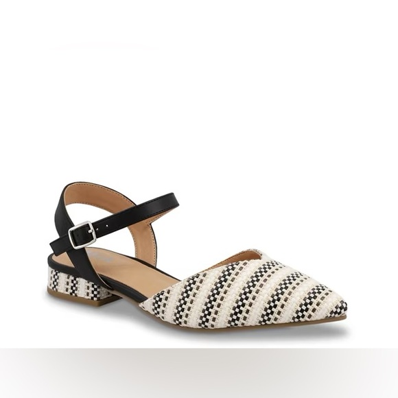 MIA | Black and Cream Striped Flats - Picture 1 of 5